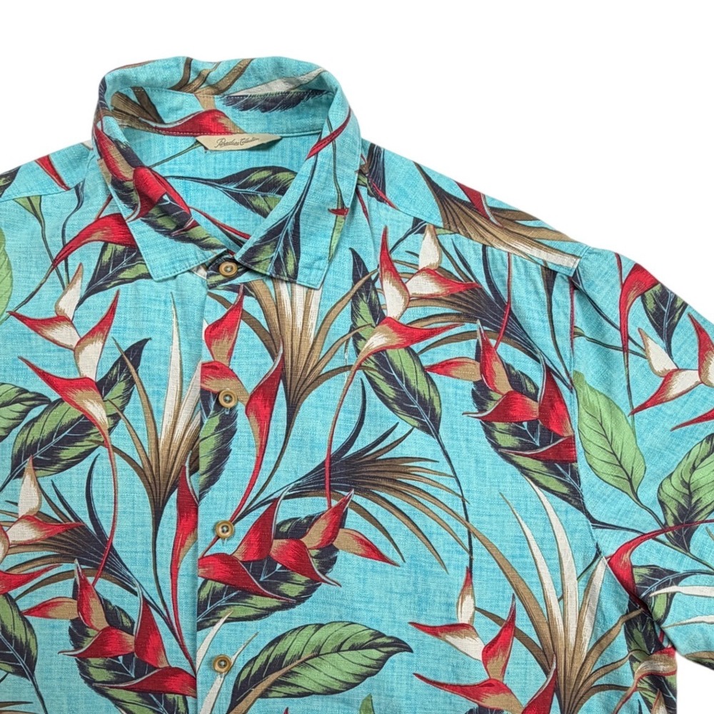 Paradise Collection Mens XXL Blue Silk Tropical Bird of Paradise Hawaiian Shirt